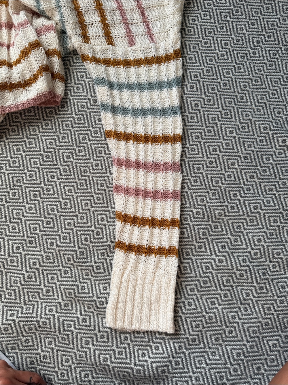 Kohl's Cream Sweater with Pink, Mustard and Light Blue Stripes - Picture 11 of 12